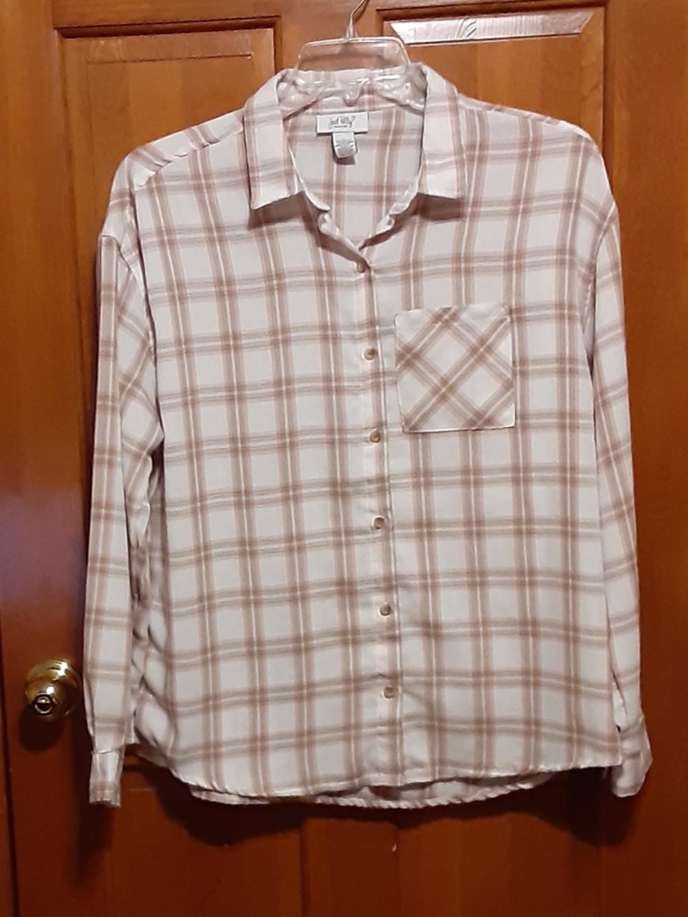 Just Polly Pink Spring Plaid Button Down Top